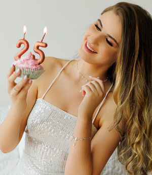 A woman celebrating her 25th birthday