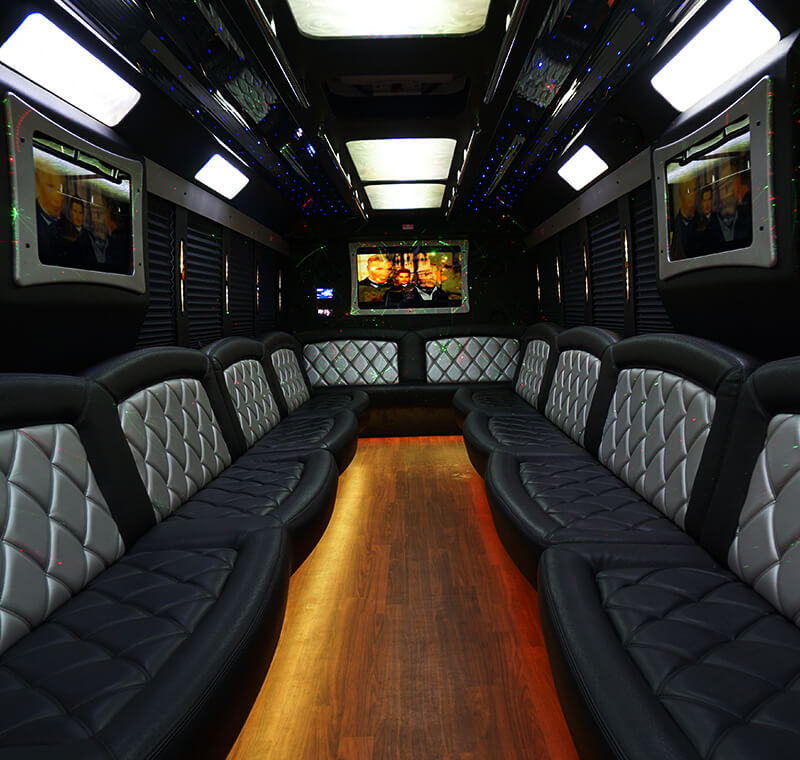 Spacious and luxurious party bus interior